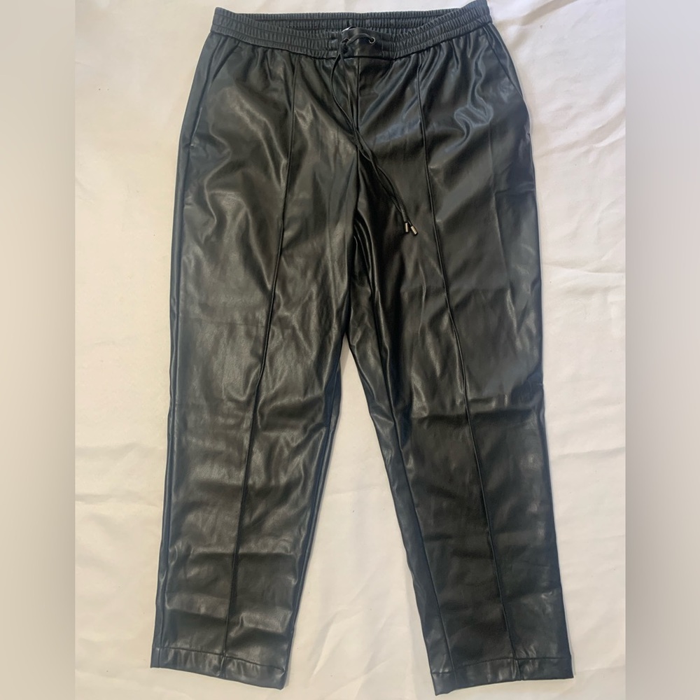 Nine west mid rise pull on faux-leather pants
